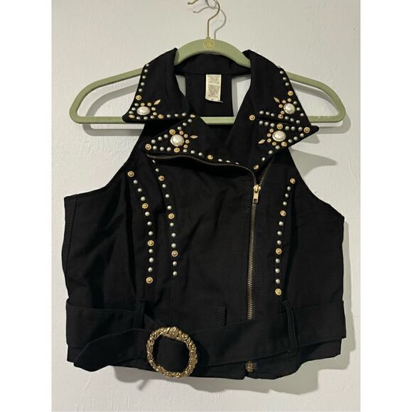 No Brand Jackets & Blazers - Jean Vest black studded zip front Embellished M